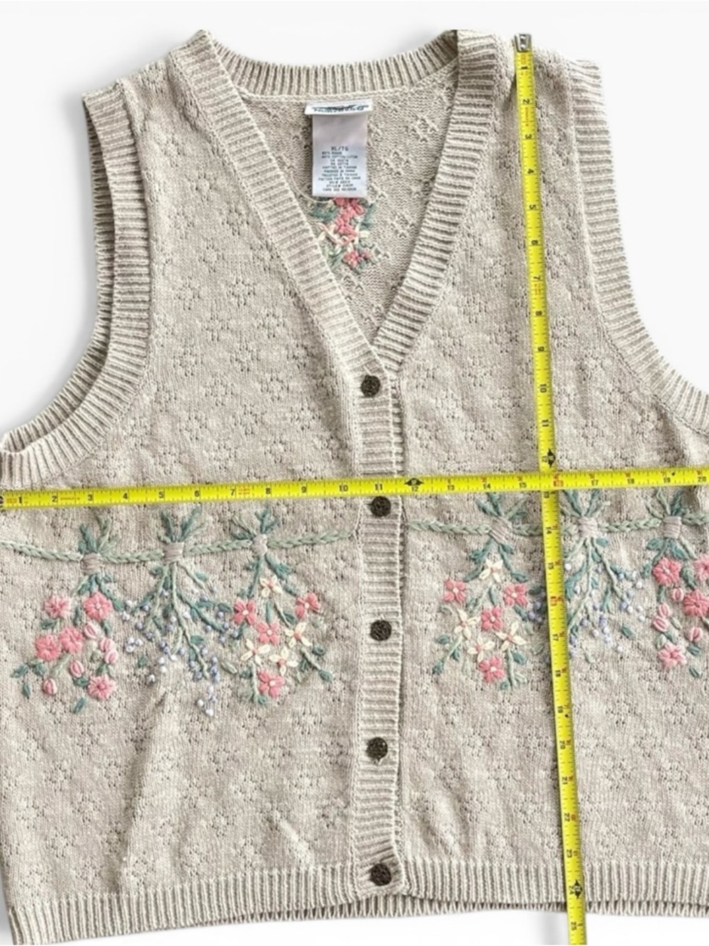 Vintage 2pc Northern Reflections Tan Embroidered Sweater Vest Long Sleeve Shirt - Picture 12 of 13